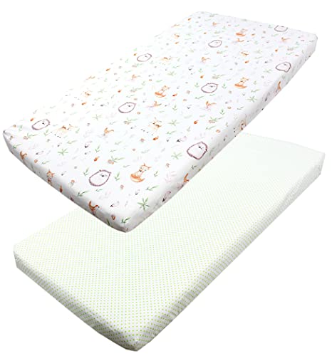 TupTam Baby Spannbettlaken Kinder Spannbetttuch für Babybett Kinderbett 2er Pack, Farbe: Lichtung/Tupfen Grün, Größe: 60 x 120 cm