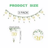 HSC 30th Birthday Banner, 30th Birthday Bunting, 3 Pack Sage Green Triangle Flag Banner with Leaf Pattern, 30 Number Pennant for Indoor Outdoor Party Garden Decorations - Image 2