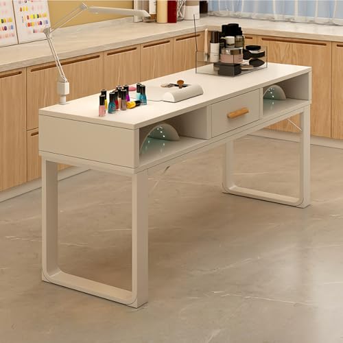 Professioneller Maniküretisch für Nagelstudios, robust, 40 mm, Stahl, doppelte Ablagen und elegantes Design, Nageltechnik-Schreibtisch für Zuhause und Salon