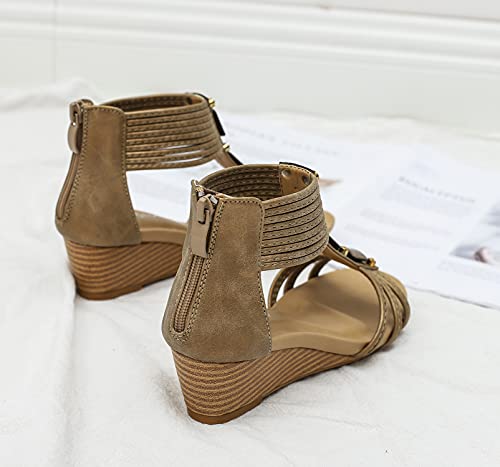 Image of FRALOSHA Wedge Sandals for Women Open Toe Casual Summer Roman High Heel Breathable Beach Sandals