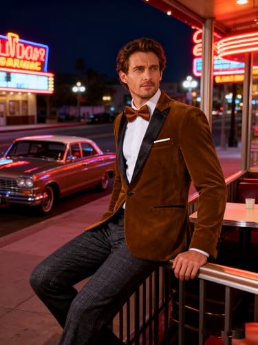 Image of Barry.Wang Velvet Mens Blazer Mardi Gras Sport Coat Brooch Regular Fit Tuxedo Peaked Lapel Suit Jacket Carnival Parade