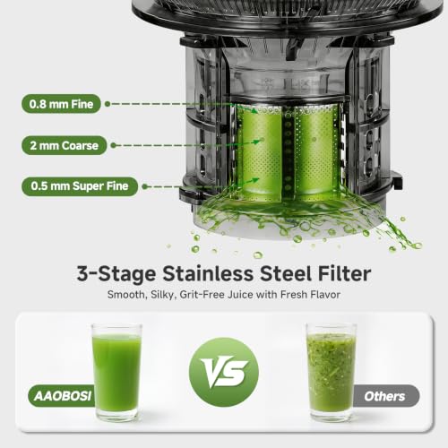 Image of AAOBOSI Juicer Machines, 5.8 inch Extra Wide No-Cut Feed Chute for Whole Fruits, Slow Masticating Cold Press Juicer with Triple Strainers, High Juice Yield, Quiet Operation, Easy to Clean White