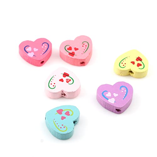 Wooden Beads for Threading 20 Pieces Motif Colourful Beads Set for DIY Bracelets Jewellery Necklaces Mixed Colour (Heart 18 mm x 16 mm) - Image 4