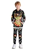 BesserBay Little Boys Xmas Ugly Funny Reindeer Moose Long Sleeve Sweatshirt Pant Set with Hood 7-8 Years
