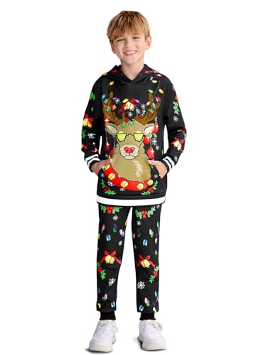 BesserBay Boys Christmas Ugly 2 Pcs Sweatshirt Set with Pockets 4-14 Years