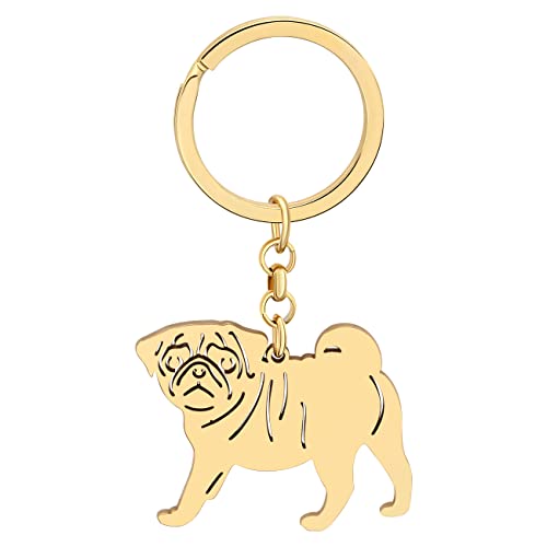 NEWEI Cute Pug Gifts for Pug Lovers 18K Stainless Steel Pug Dog K...