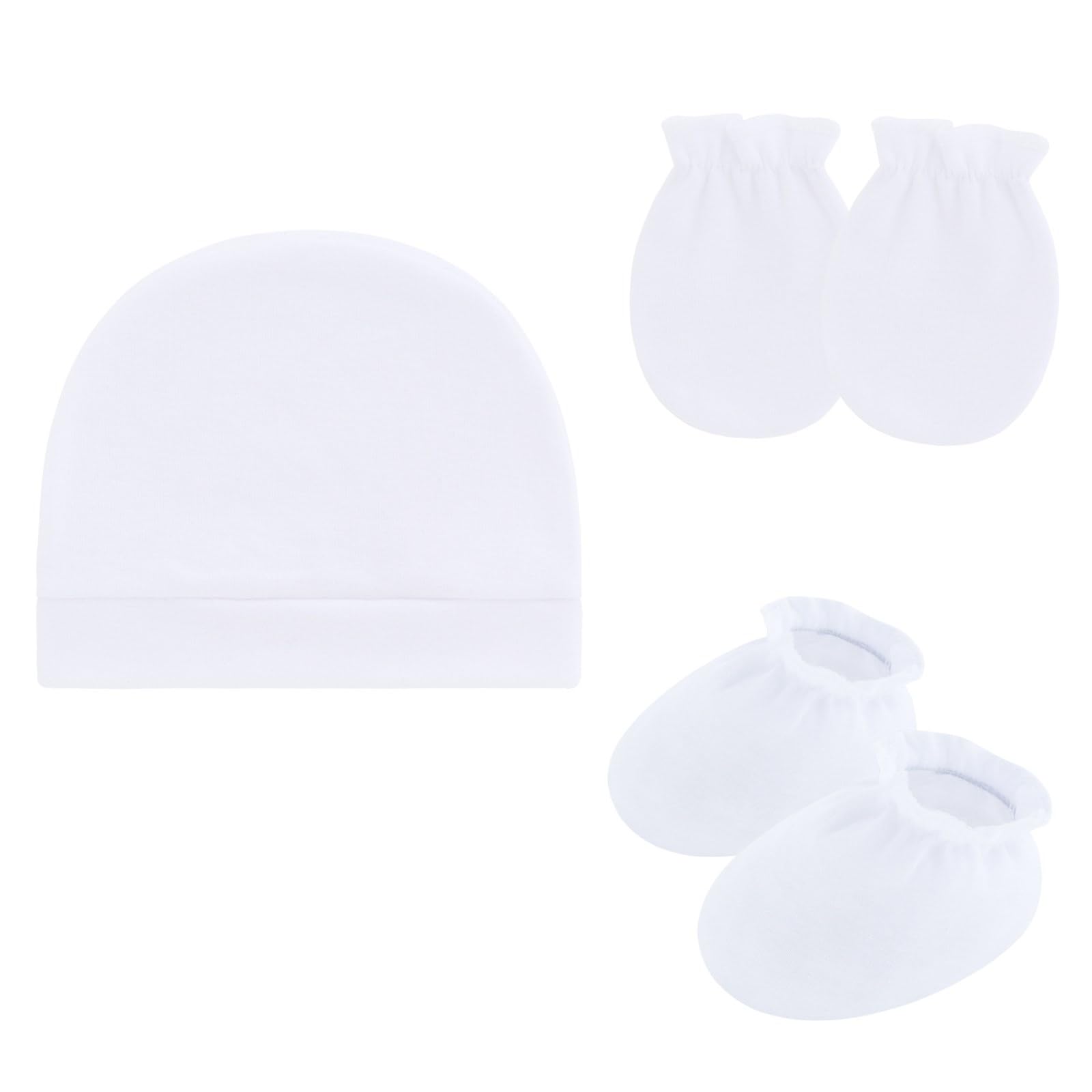 KMGDM Newborns Baby Scratch Proof Mittens Booties and Bonnet Hat Soft Cotton Headwear Breathable Design for Infant Protections Newborns Hat