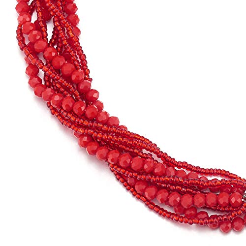 Coolsteelandbeyond Red Statement Necklace Multi-Layer Beads Crystal Braided Chain Choker Collar Magnetic Clasp Party #TOP1