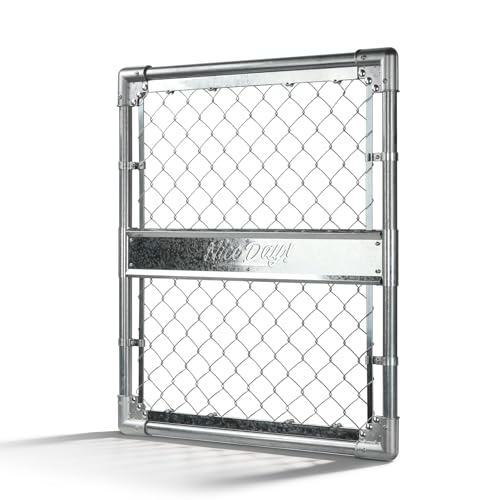 Epcee 2.6ft x 3ft Galvanized Steel Chain Link Fence Gate, Heavy-Duty Metal Gate with Decorative Trim, Adjustable Chain Link Tension Bands & 304 Stainless Steel L-Connectors for Yard Garden Farm