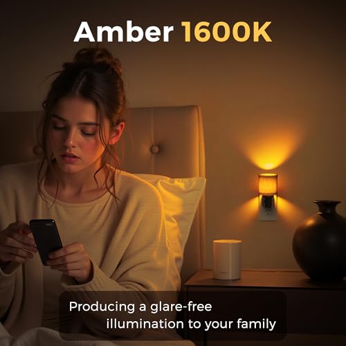 Image of L LOHAS LED Night Lights Plug into Wall, 2 Pack Linen Fabric Cylinder Decor Night Light, Dusk to Dawn Sensor Vintage Nightlight, Amber Warm 0-100LM Dimmable, for Bedroom Living Room Hallway