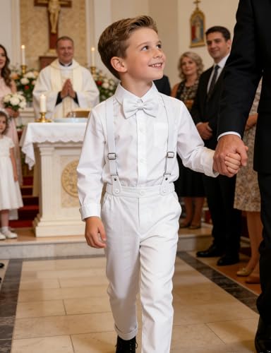 Image of A&J DESIGN Toddler Boys Formal Clothes Suspender Outfit Dress Suit 12M - 6Y