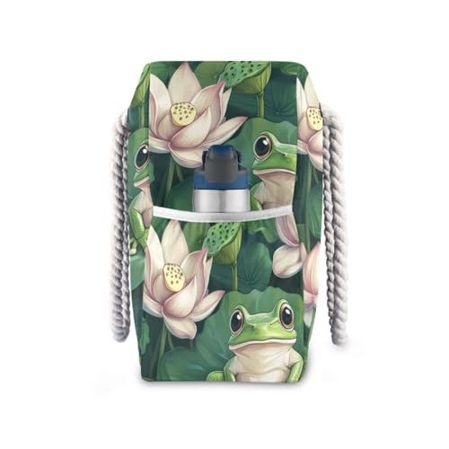 Cartoon Frog Beach Bag & Travel Tote Bag Large Sandproof with Zipper Closure, Wet Pouch for Swim Gym Travel, Lightweight Foldable Outdoor Bag3