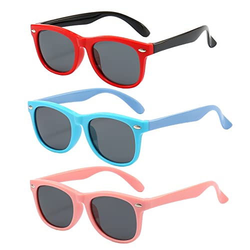 Image of FANNYGO 3 Pack Kids Sunglasses for Boys Girls Kid children's Polarized Sunglasses Age 3-10