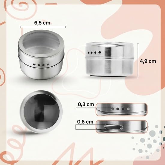 Magnetische Gewürzbehälter 8er Set - Luftdichte Dreiecksgläser aus Edelstahl - 100ml Platzsparender Organizer für Kräuter, Gewürze & Gewürze - Küche Essential