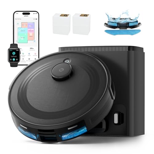 Lefant LiDAR Robot Vacuum and Mop Combo, 45-Days Self-Emptying, 10000Pa Scution, 190°PSD Obstacle Avoidance, Multi-Floor Mapping, No-Go Zones,140 Mins Runtime,WiFi/Alexa/APP/iWatch, M2 Plus, Black
