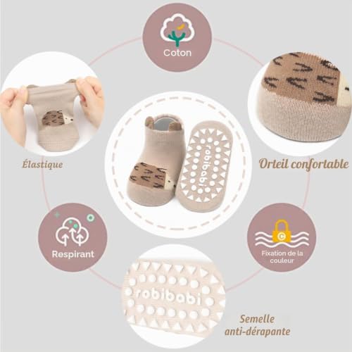 YANWANG Chaussettes de Cheville Antidérapantes pour Bébés, Garçons et Filles 6 Paires(L:3-5 ans,A5-hedgehogs) – vue 2
