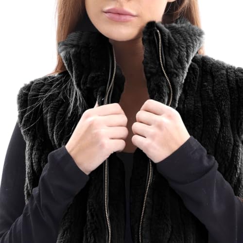 Gilet noir sans manches en fausse fourrure pour femme avec col montant S - 3