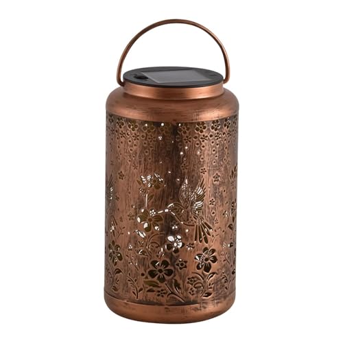 Lámpara metálica colgable tipo colibrí con luces solares para patio y porche
