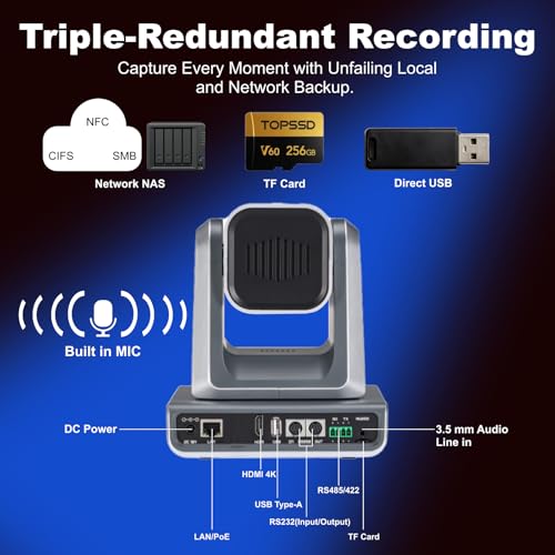 Image of zowietek 4K NDI|HX3 PTZ Conference Camera, ZowiePTZ, Ergo-Ease Remote Control, ZowieX APP Manager, 12X Optical+12X Digital Zoom, HDMI /USB, RTSP /RTMP(s) /SRT Stream, Meeting, Church, Event, Teaching