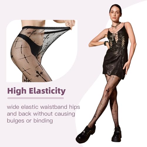 MANZI Womens Black Fishnets Fishnet Stockings Tights Pantyhose Sexy Patterned Black Mesh Pantyhose3