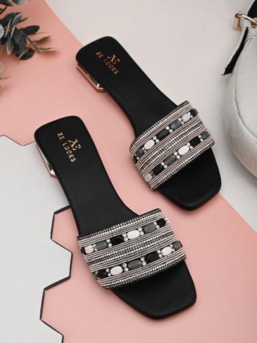 Image of XE Looks Stylish Beaded Flat Slippers for Women