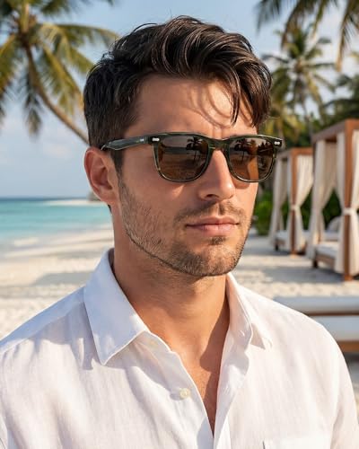 Image of CARFIA Thick Polarized Sunglasses for Men UV400 Protection, Retro Square Hand-crafted Acetate Driving Shades CA5356