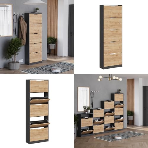 Vicco Scarpiera Da Ingresso Antracite/Quercia Dorata 22 X 169 Cm Con 5 Scomparti - 7