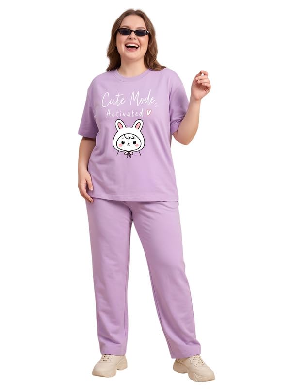 Image of My Swag Womens Nightsuit Set | Cute Bunny Graphic Print T-Shirt & Pajama | Soft Breathable Sleepwear and Loungewear Co-Ord Set for Women