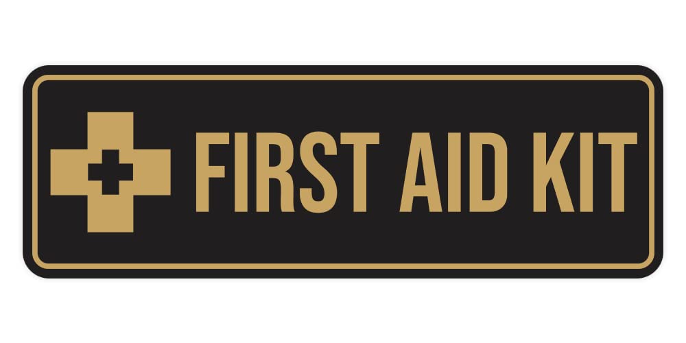 Standard First Aid Kit Sign (Black Gold) - Large (10 Pack)