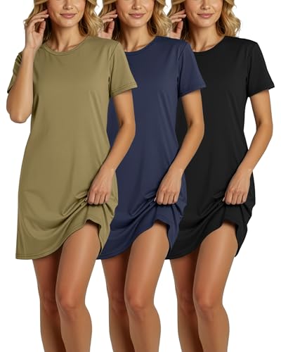 Image of Real Essentials 3 Pack: Women's Cotton Short Sleeve Nightgown Nightshirt Sleepshirt Ladies Sleepwear (Available in Plus Size)