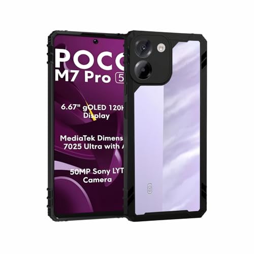 Image of AIBEX Crystal Clear Back Cover Case for Poco M7 Pro 5G | 360 Protection | Shockproof | Transparent Non-Yellowing Bumper Case (PC + TPU)