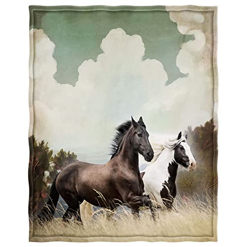 Violetpos 150 x 200 cm, franela suave, manta de forro polar, manta suave, 2 caballos Cover