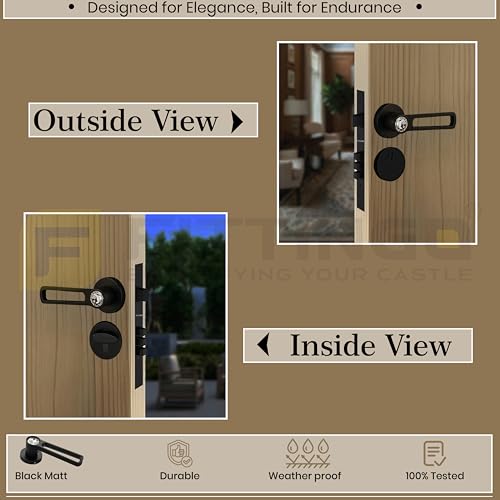 Image of Nice Mortise Door Handle Lock Set /Premium Zinc Alloy Door Handle with Locks /Heavy-Duty Main Door Handle with Lock for Home, Office & Hotel Doors - 3 Years Warranty (Black Matt)