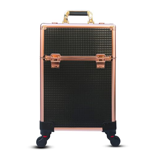 Image of Adson Multifunctional Professional Beauty Makeup Artist Rolling Cosmetic Aluminium Vanity Trolley Beauty Train case Makeup Cosmetic Trolley Hairstylist Travel Organizer (Black & Brown)