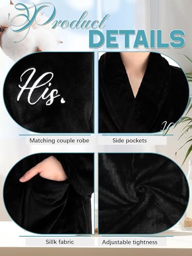 Jecery 2 Pcs His and Hers Robes for Couples Mr and Mrs Bathrobes Flannel Embroidered Matching Robes Wedding Engagement Gifts3