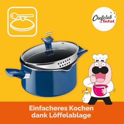 Tefal G804S4 Chefclub Pasta La Vista Kochgeschirr-Set | Titanium Antihaftversiegelung | Thermo-Signal Temperaturanzeiger | unbedenkliches Kochen | einfache Reinigung | induktionsgeeignet | blau/grün