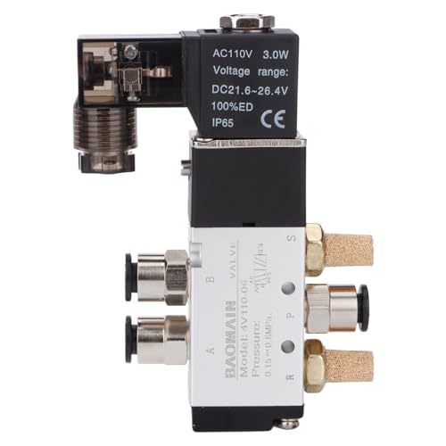 Baomain Pneumatic Solenoid Valve AC110V 5 port 2 position BSPT 1/8 4V110-06 with Fittings and muffler