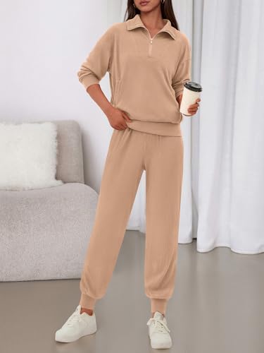 BTFBM Women's 2 Piece Tracksuit Fall Outfits 2025 Long Sleeve Half Zip Sweatshirt Sweatpants Lounge Set Sweatsuits