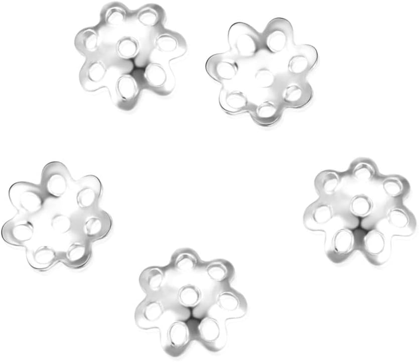 50pcs Adabele Authentic 925 Sterling Silver 8mm (0.3 inch) Flower Round Bead Cap End Cap Hypoallergenic Nickel Free for DIY Craft Jewelry Making SS119