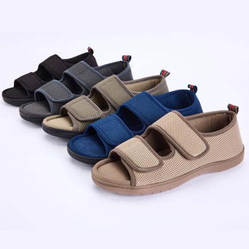 Image of WALKFUN Men's Slippers with Arch Support, Adjustable Mesh Diabetic Sandals