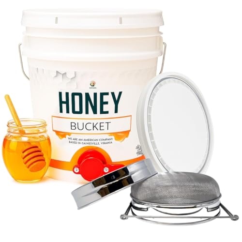 Honey Bucket 5 Gallon Bucket with Spigot Extractor Equipment Food-Grade PP 20L Capacity + Honey Strainer Filter Honey Filter 2 Piece Honey Double Strainer Honey Extractor Equipment Stainless Steel
