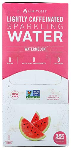 Limitless Lightly Caffeinated Sparkling Water, Watermelon, 12 Fl Oz (Pack of 8)