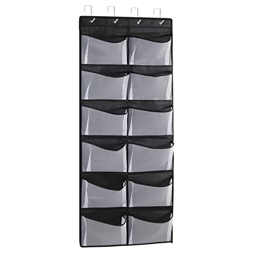 Qwkit Over The Door Shoe Organizer, 12 Extra Large Mesh Pockets Hanging Shoe Organizer,Closet Organizers And Storage Hanging, Over The Door Shoe Boots Rack With 4 Metal Hooks (Black) #TOP30