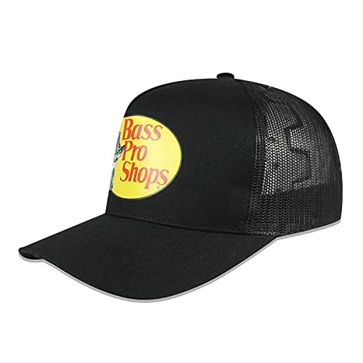 Bass Pro Shop Men's Trucker Hat Mesh Cap - One Size Fits All Snapback Closure - Great for Hunting & Fishing (Black)