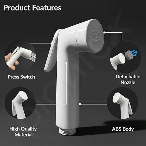 Image of Plantex Jet Spray for Toilet /ABS Health Faucet with 1 Meter Shower Hose Pipe and Wall Hook /Health Faucet Set for Bathroom /Hand Gun for Toilet - (White)