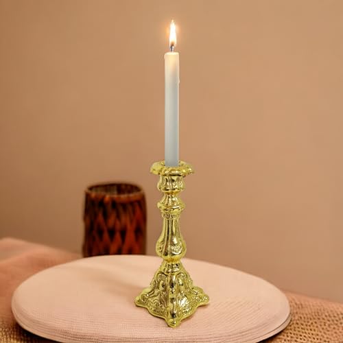 Image of Aluminum Embossed Pillar Candle Stick Holder | Finished | Table Centerpieces Coffee Tables | Home Decor Gift | Wedding Gift | Golden | (Candles are not Included)