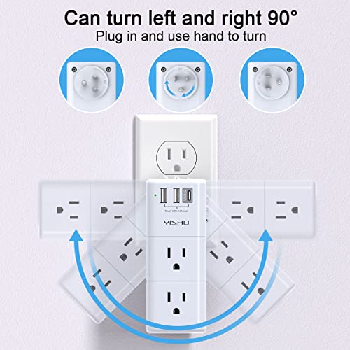 Usb Multi Plug Outlet Extender - Yishu Surge Protector With Rotating Plug, 6 Ac Plug Extender With 3 Usb Ports, 3-Sided Swivel Power Strip With Spaced Outlet Splitter For Home, Office, Travel #TOP4