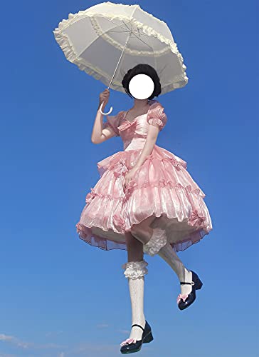 ZZEQYG Womens Lolita Dress for Girl Gothic pink puff sleeve dress with Bow3