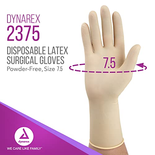 Dynarex Sterile Disposable Latex Surgical Gloves, Powder-Free, Sterilely Packaged In Pairs, Professional Medical And Healthcare Use, Veterinary Clinic, Bisque, Size 7.5, 1 Box Of 50 Pairs Of Gloves #TOP1