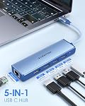 LENTION USB C Hub avec Gigabit Ethernet, 4K HDMI Produit, et 3 USB 3.0 Compatible 2022-2016 MacBook Pro 13/15/16, Nouveau Mac Air & Surface, Chromebook, Plus, Adaptateur de pilote stable (CB-C25, Bleu)